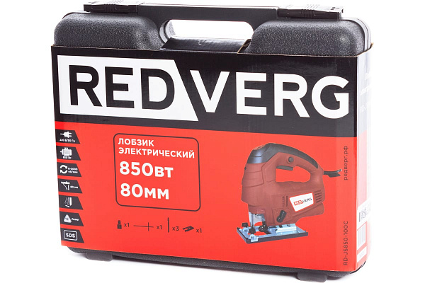 Лобзик RedVerg элек. RD-JS850-100C (850 Вт, 100/10 мм, 0-3000 ход/мин, маят.ход, SDS зажим) 2 кг кейс